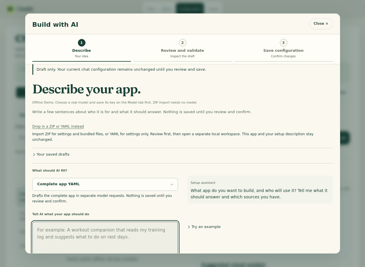 Build with AI describe step with an example prompt