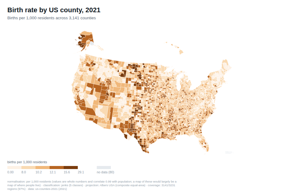 Birth rate by US county