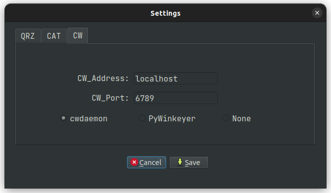 CW settings screen