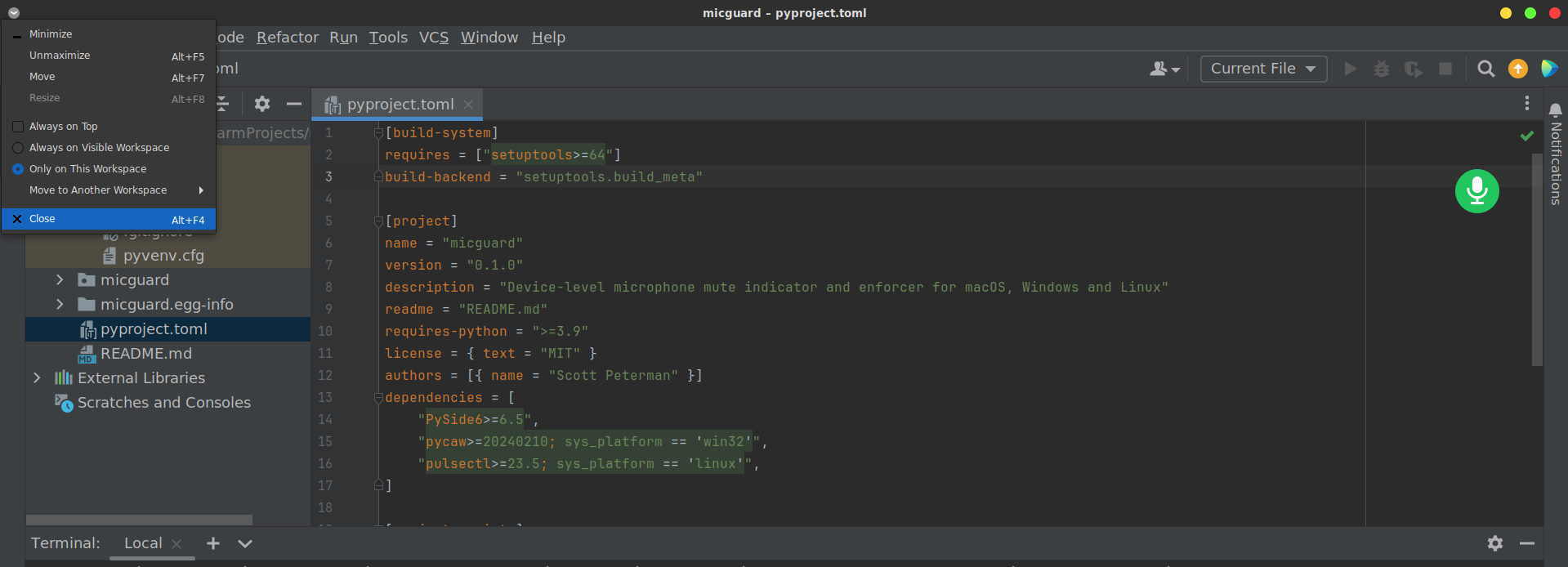 Mic Guard indicator over an IDE