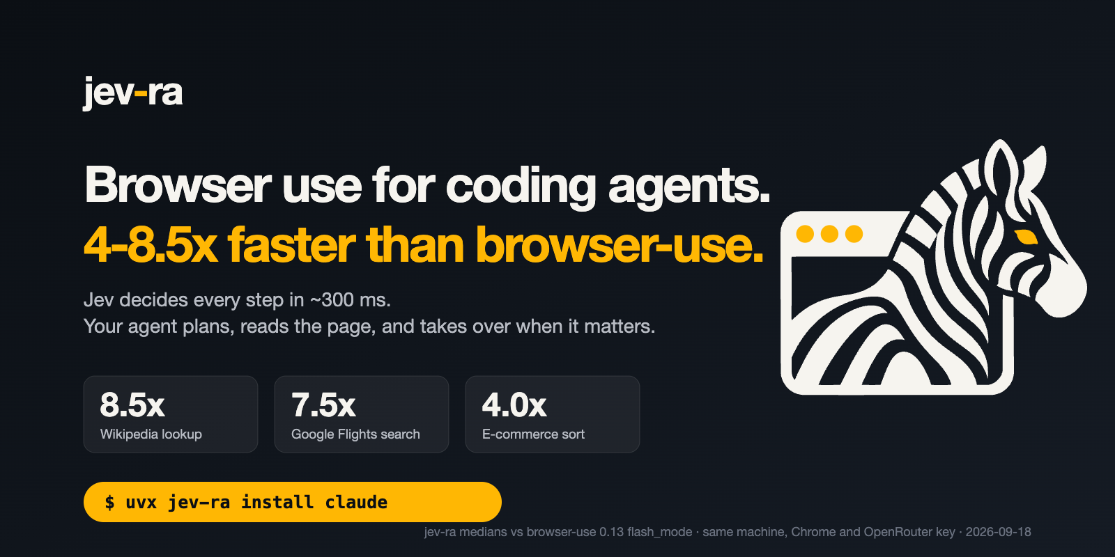 jev-ra: browser use for coding agents, 3-5× faster than browser-use