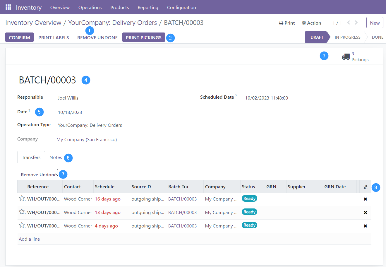 Batch form in draft status