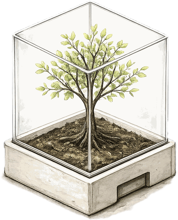 treebox logo: a small tree growing inside a glass box