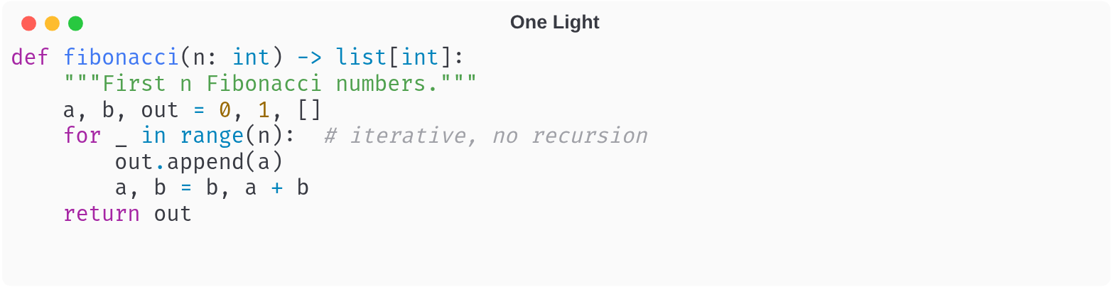 Code in the One Light theme