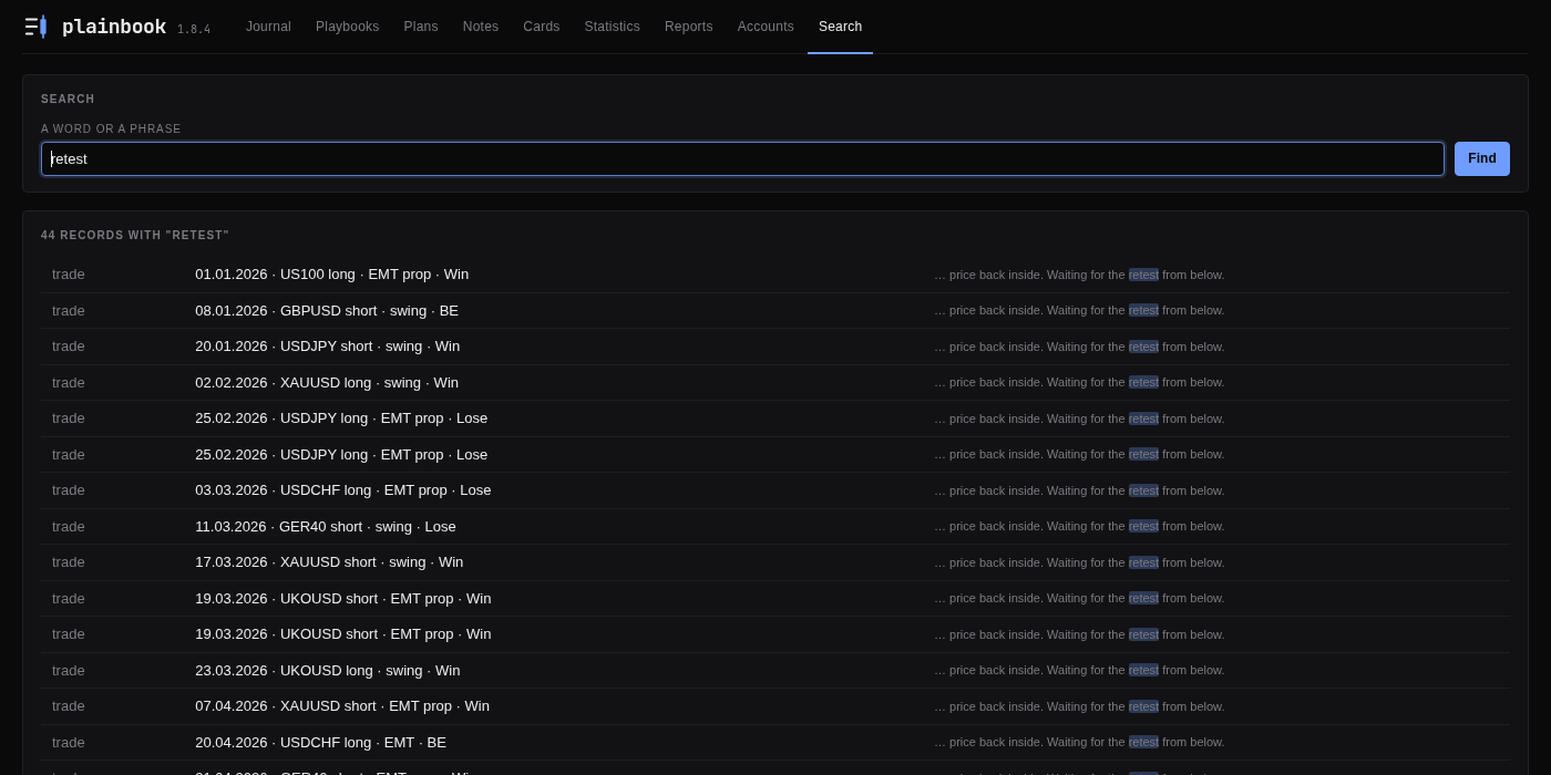 Search: every record with the word, the matching words shown around it
