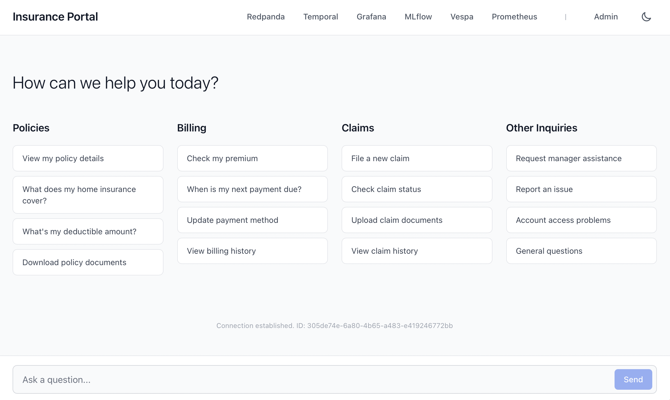 Multi-Agent Insurance Support System Demo Screenshot
