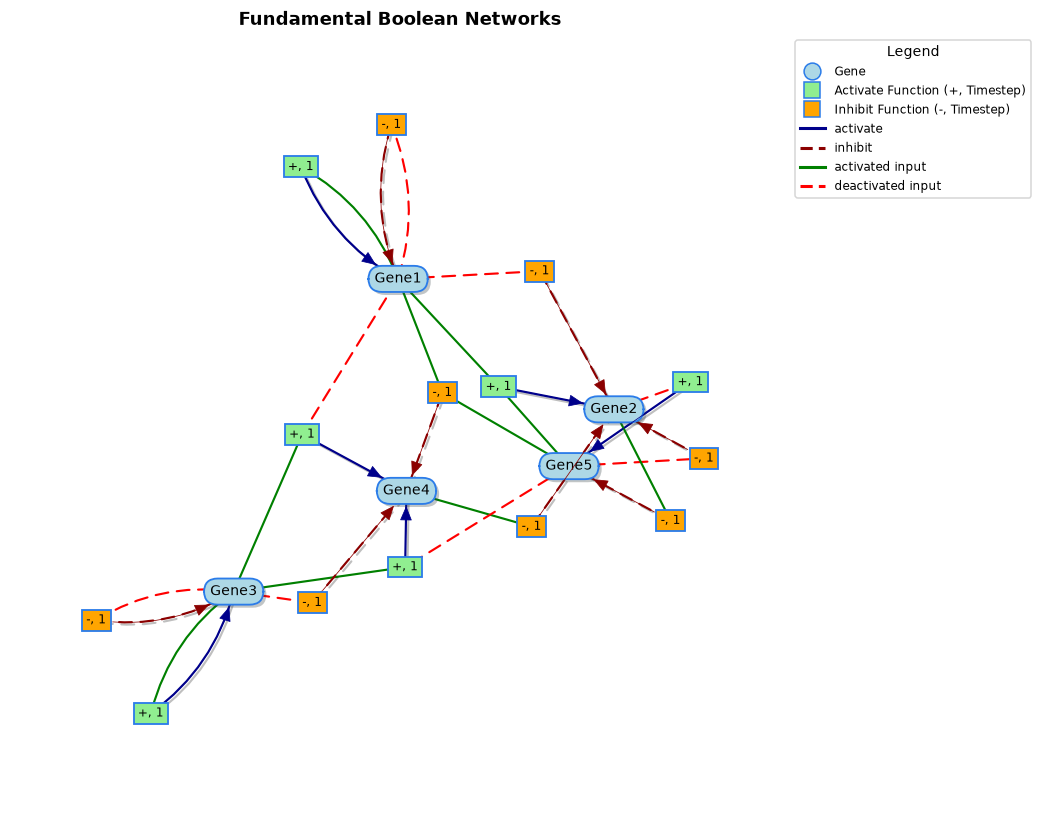 Fundamental Boolean Network of the five-gene example