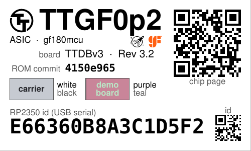 TTGF0p2 chip on a DBv3 demo board