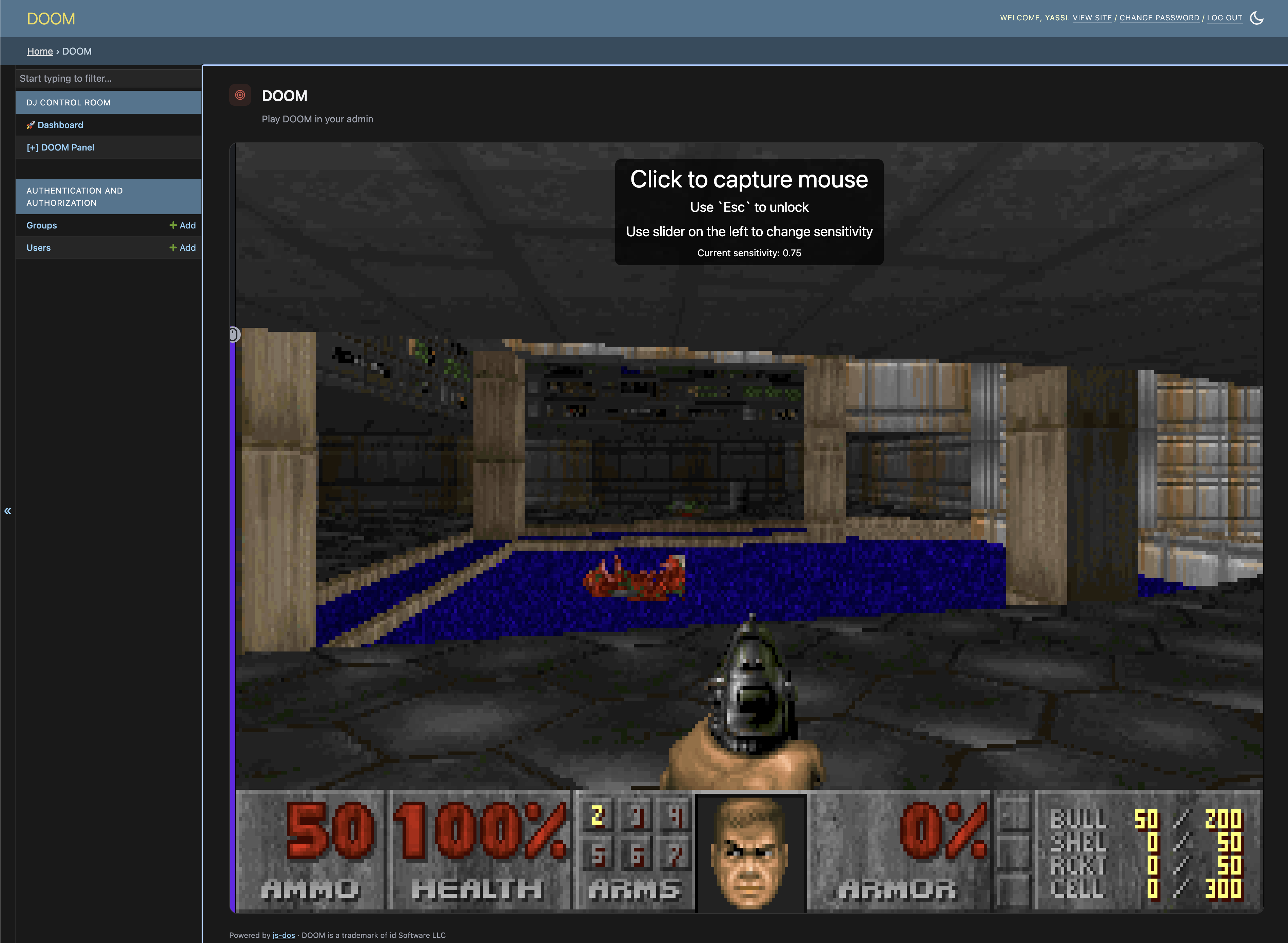DOOM gameplay in Django admin