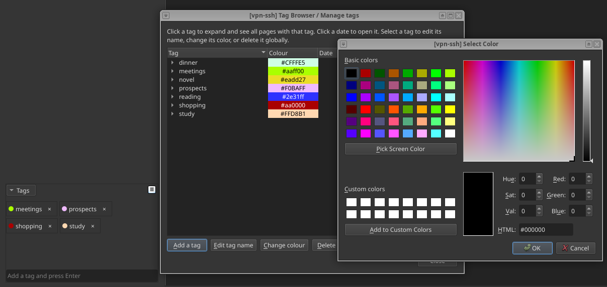 Screenshot of Bouquin Tag Manager screen