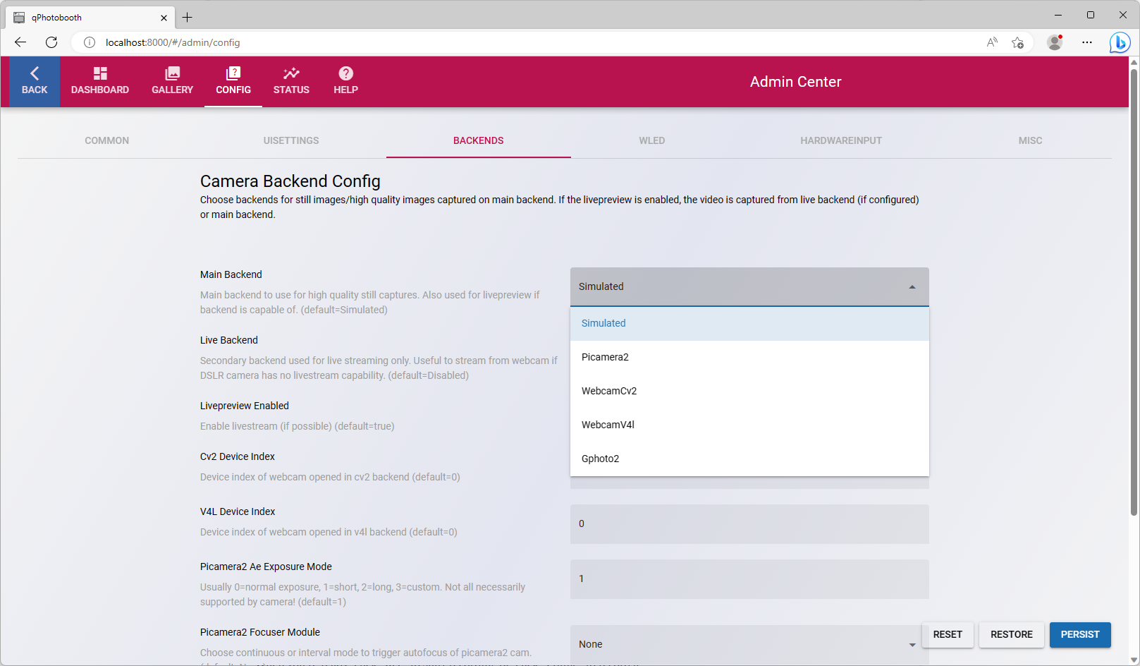 admin center page config tab backends