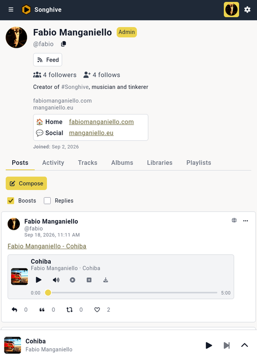 Screenshot of a profile view