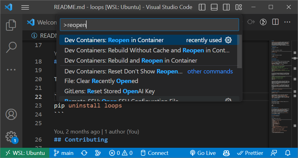 VS Code command prmpt