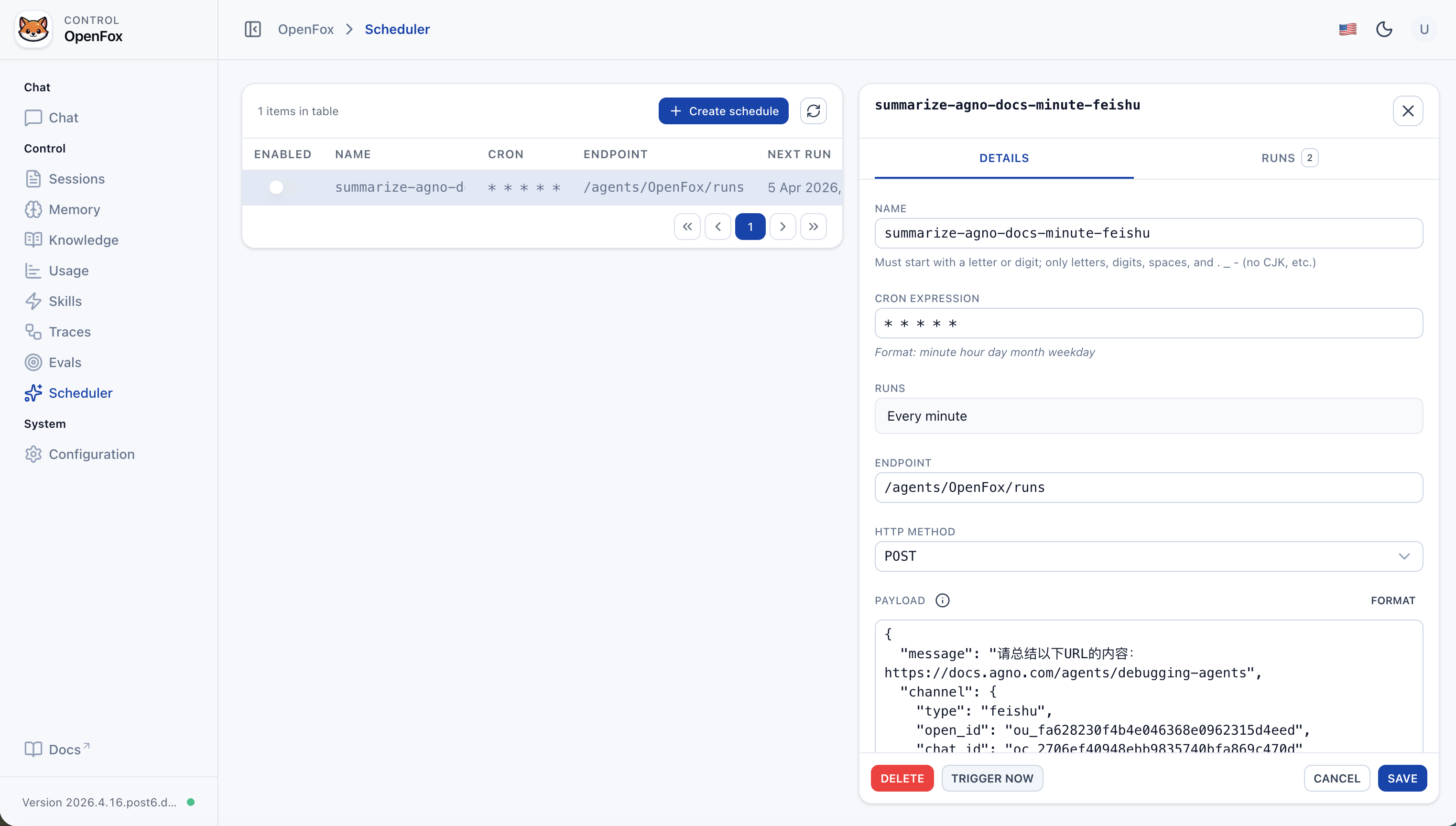 OpenFox Web — Scheduler Details