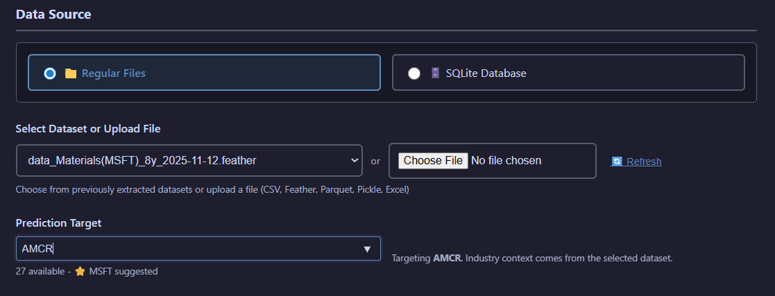 Regular data source selector