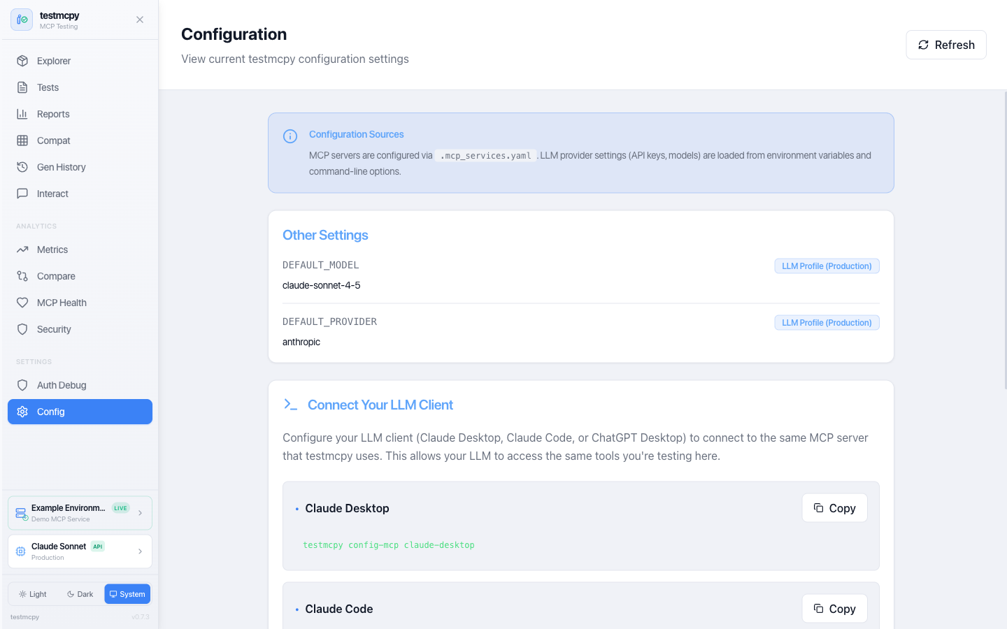 Configuration page