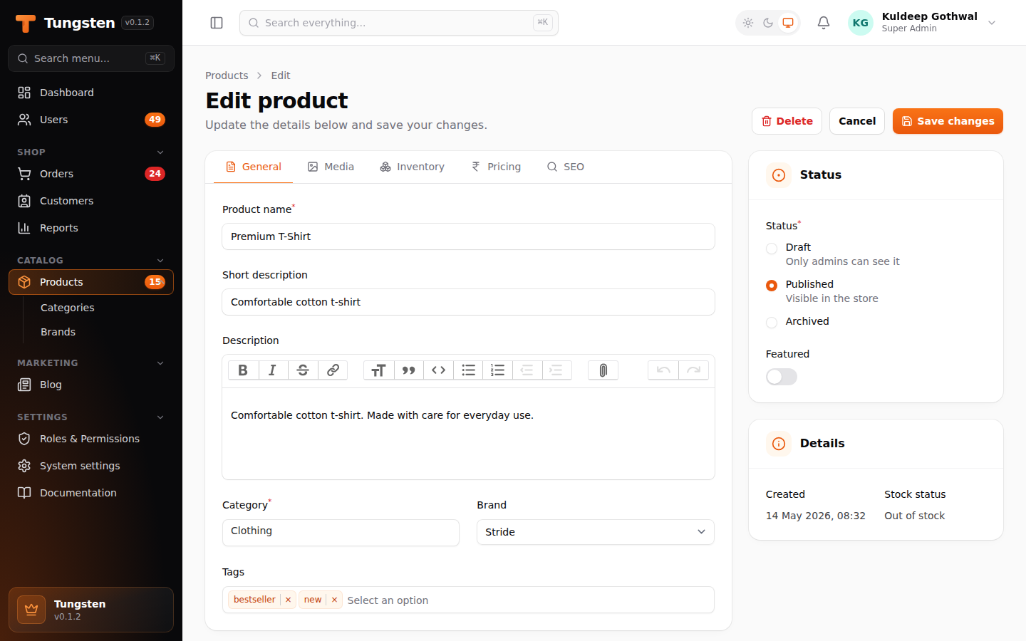 Edit product form