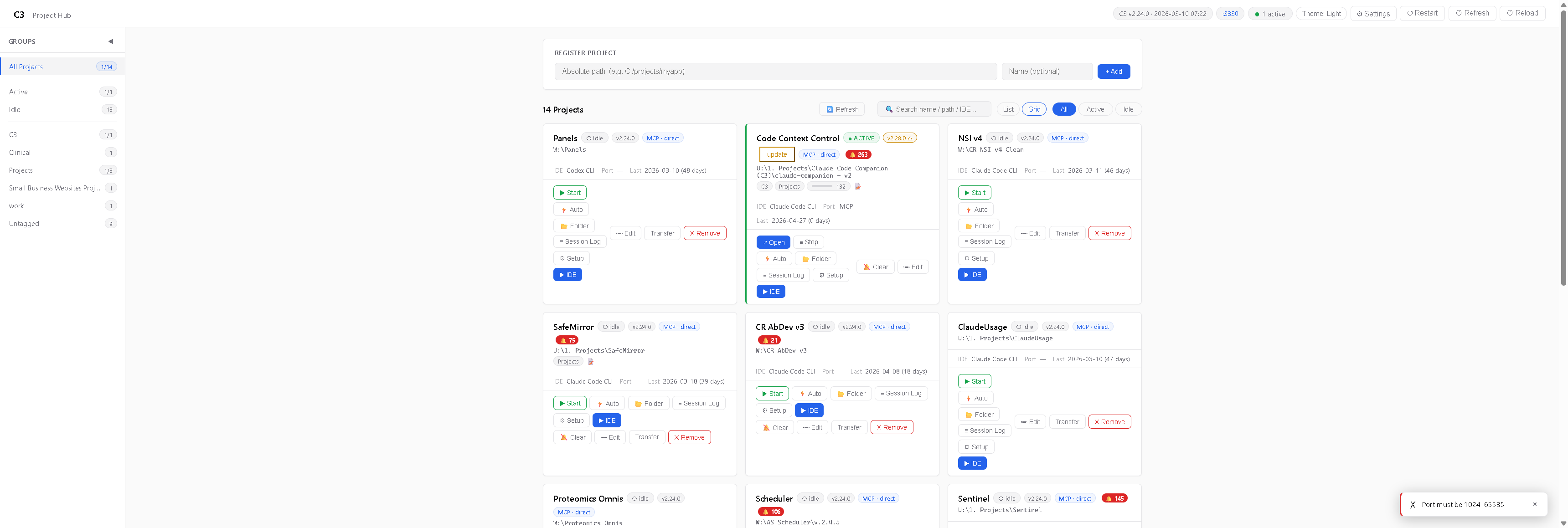 C3 Project Hub - grid view
