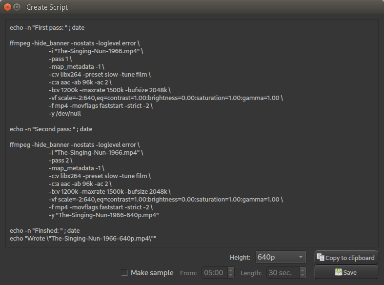 Script generation popup