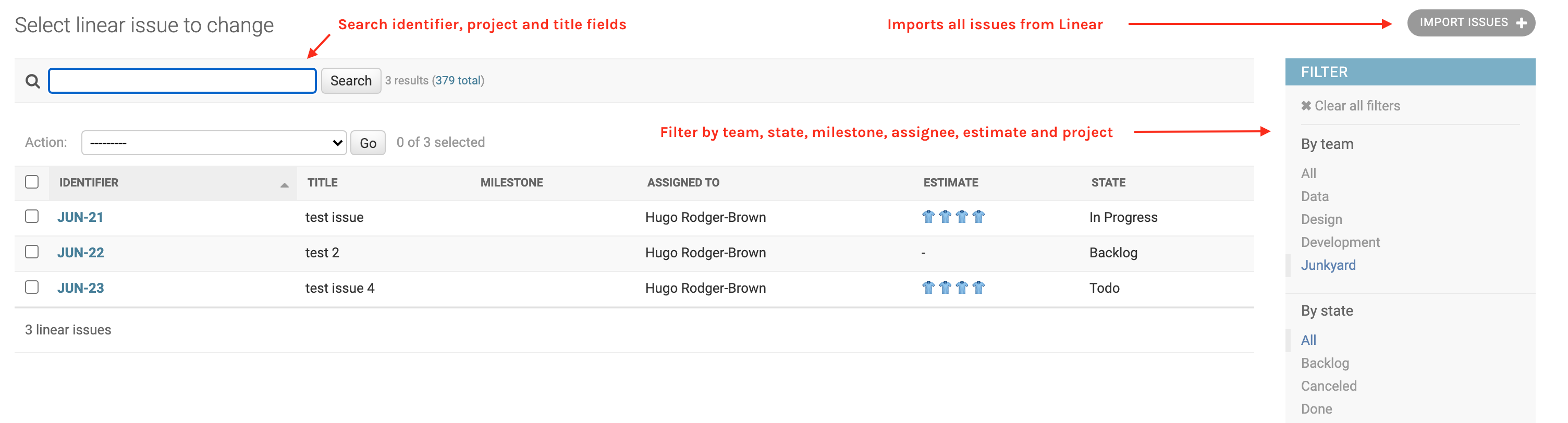 Screenshot of admin site