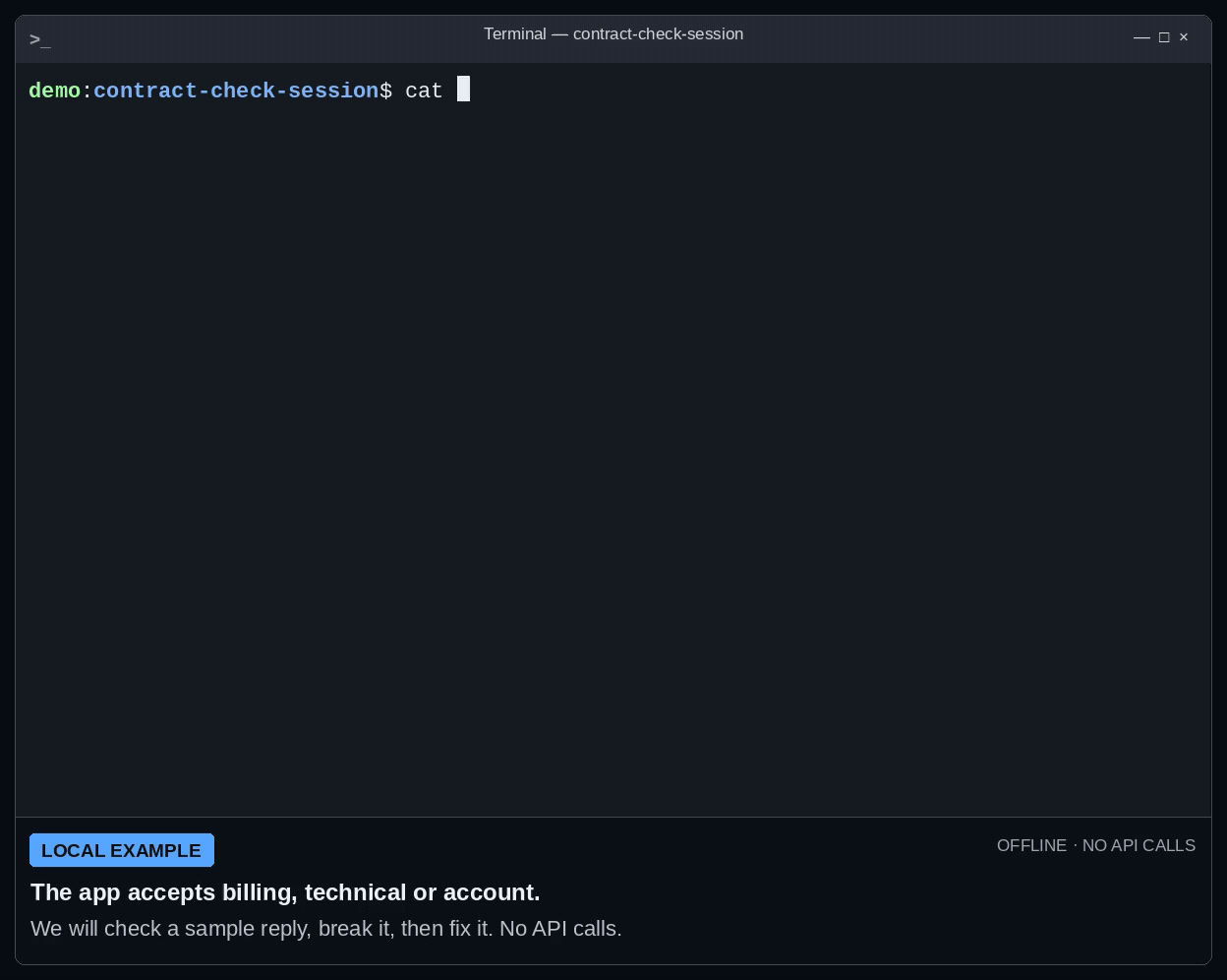 Real terminal session: billing passes, sales fails the same validator, and restoring billing passes again