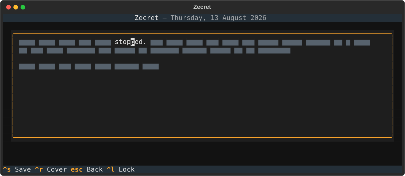 The same entry with every word covered by a bar, except the one under the cursor