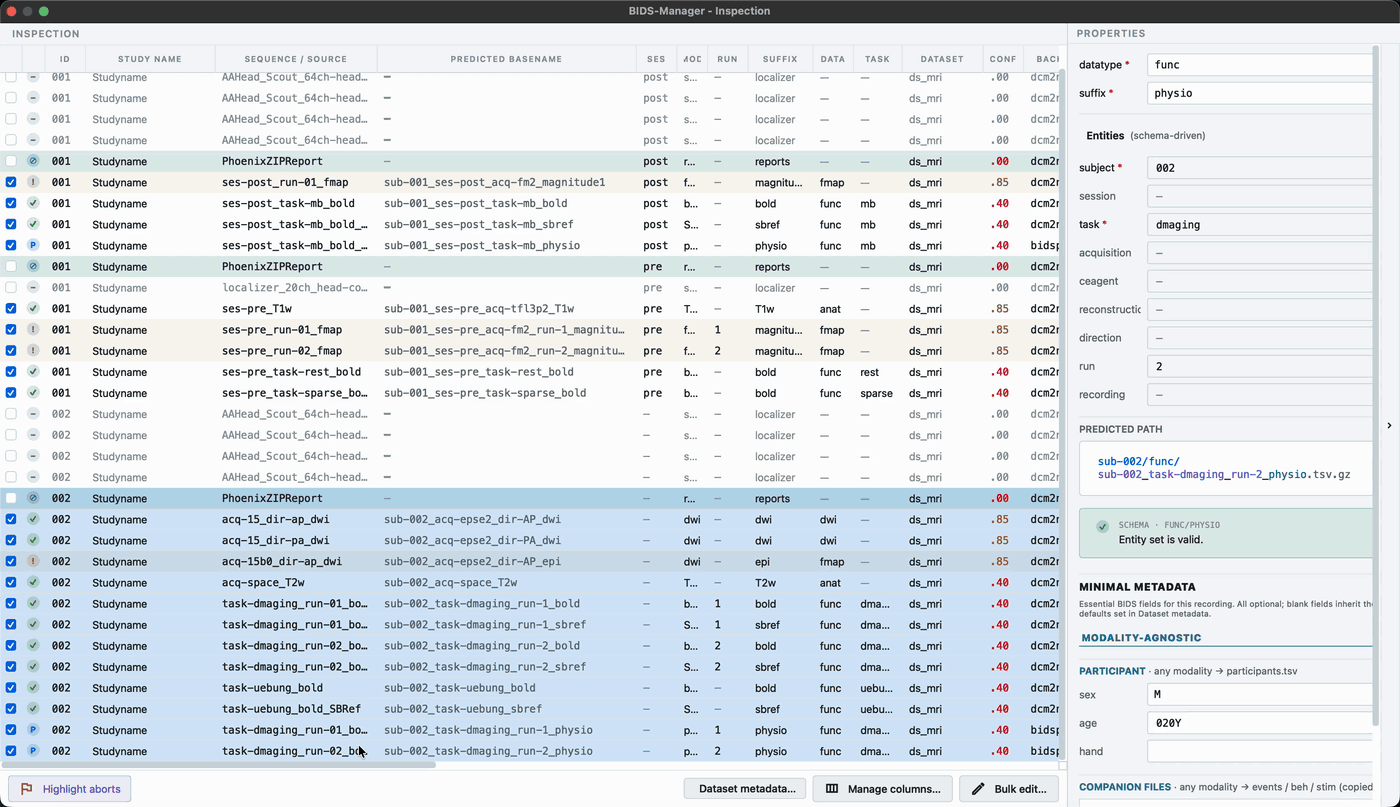 Bulk-editing entities in the inventory and watching the predicted filenames update