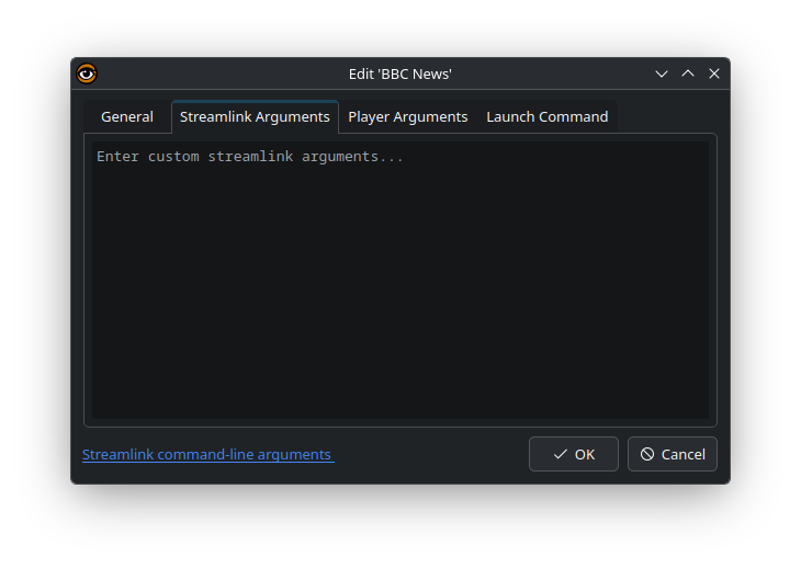 Stream Setting window