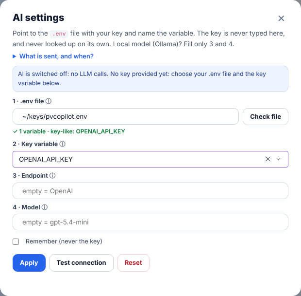 AI settings panel