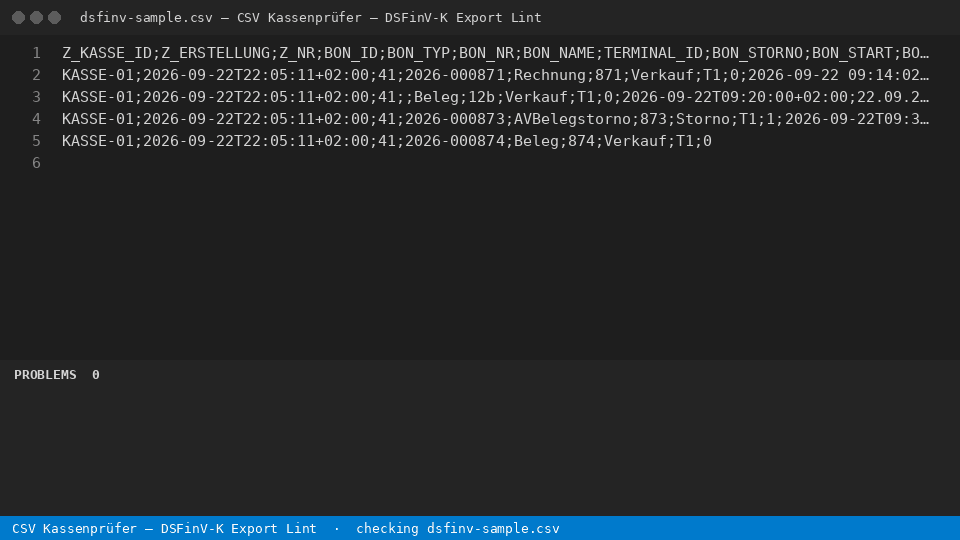 CSV Kassenprüfer — DSFinV-K Export Lint — finds the line