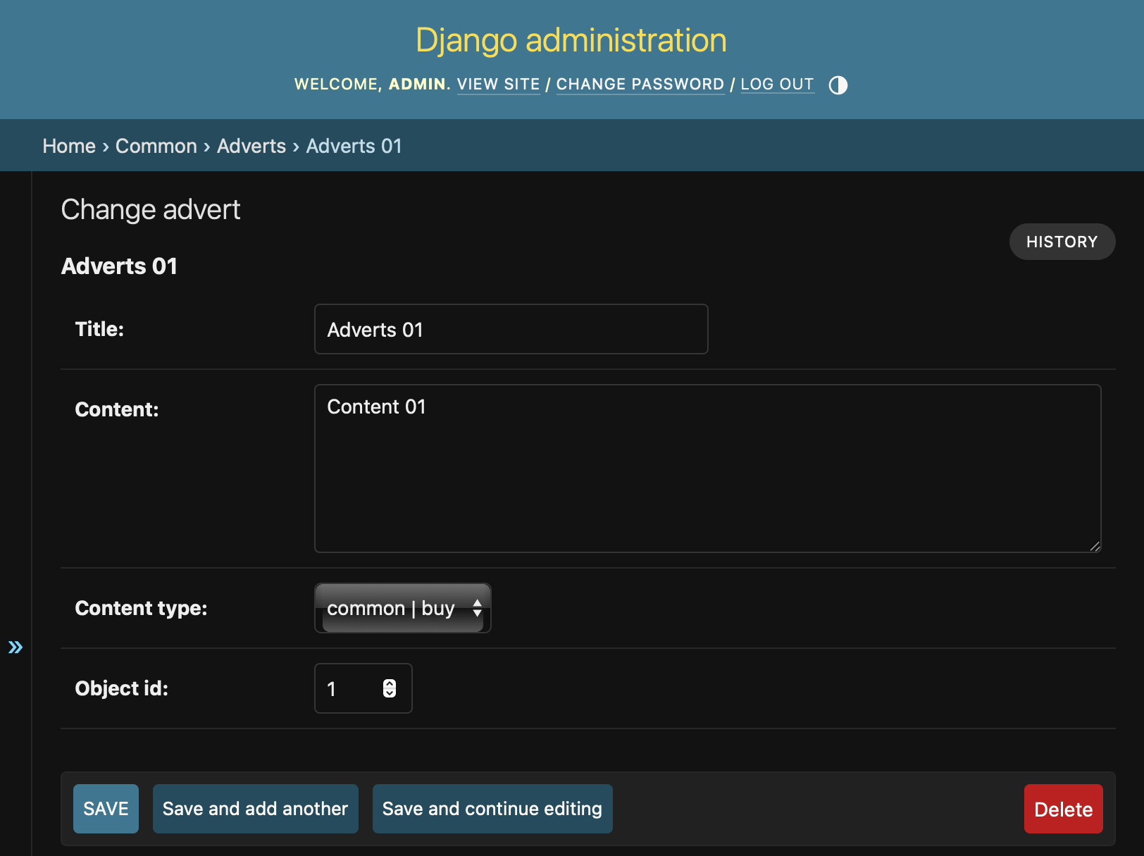 default edit object form