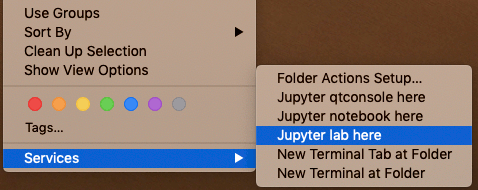 Jupyter context menu entries in macOS