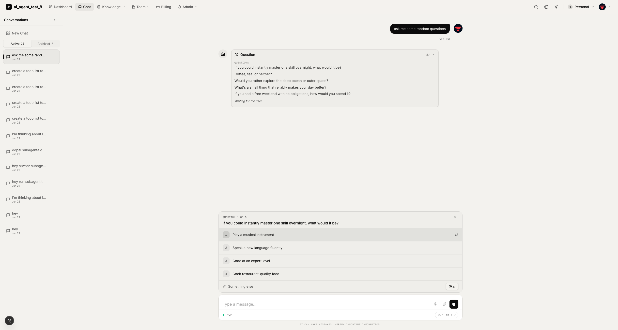 Chat ask-user tool