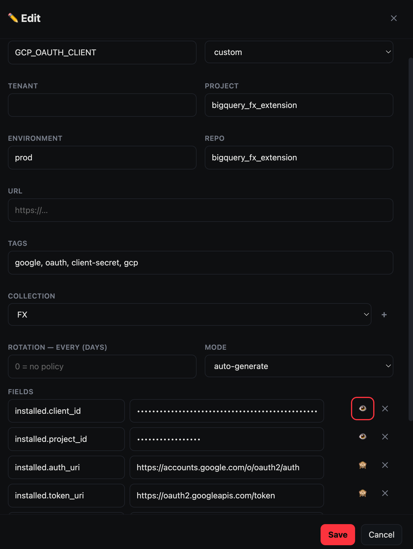 Custom key/value secret form
