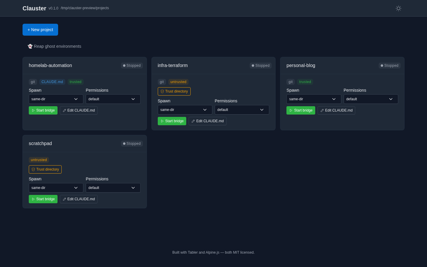Clauster dashboard