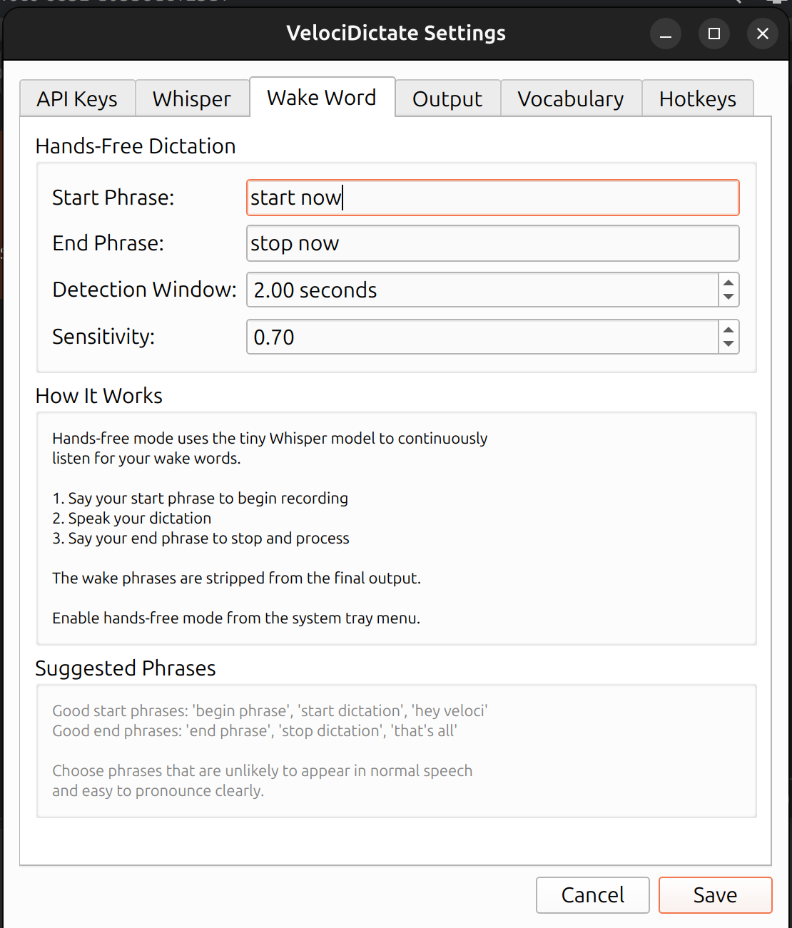 Wake Word Settings