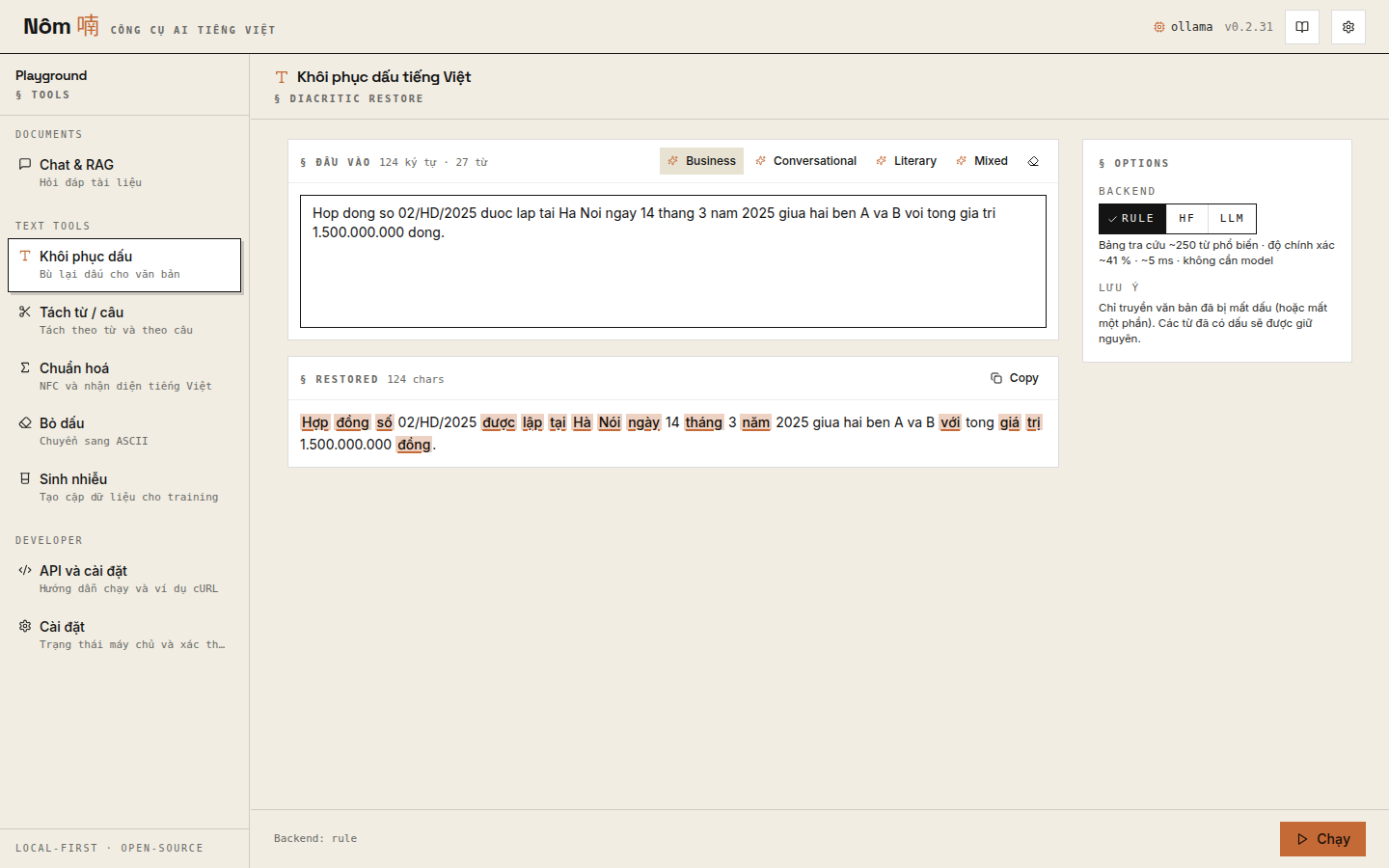 Diacritic restore playground