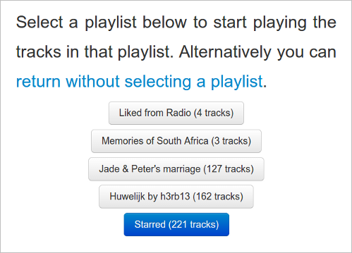 Playlist selection interface of the simple Mopidy webclient.