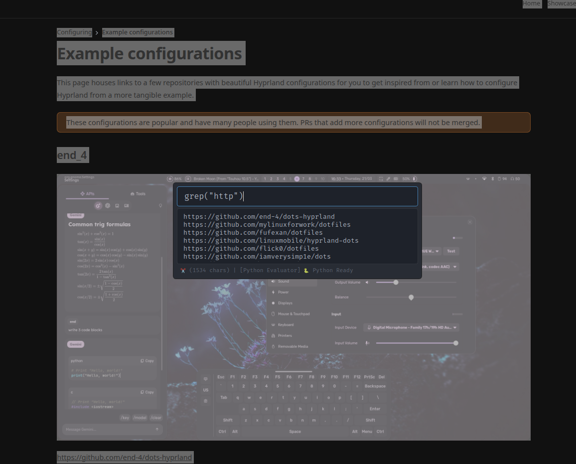 Screenshot of the app with grep() python command to find https links