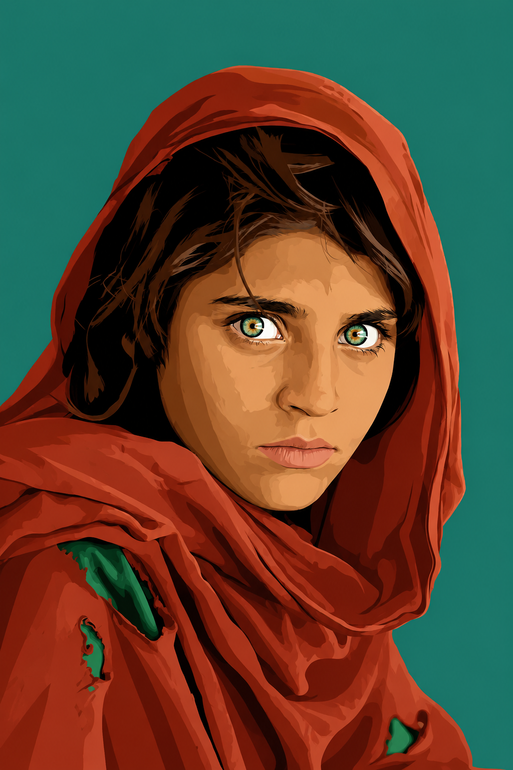 Same afghan girl as before but as a cartoon by AI agent