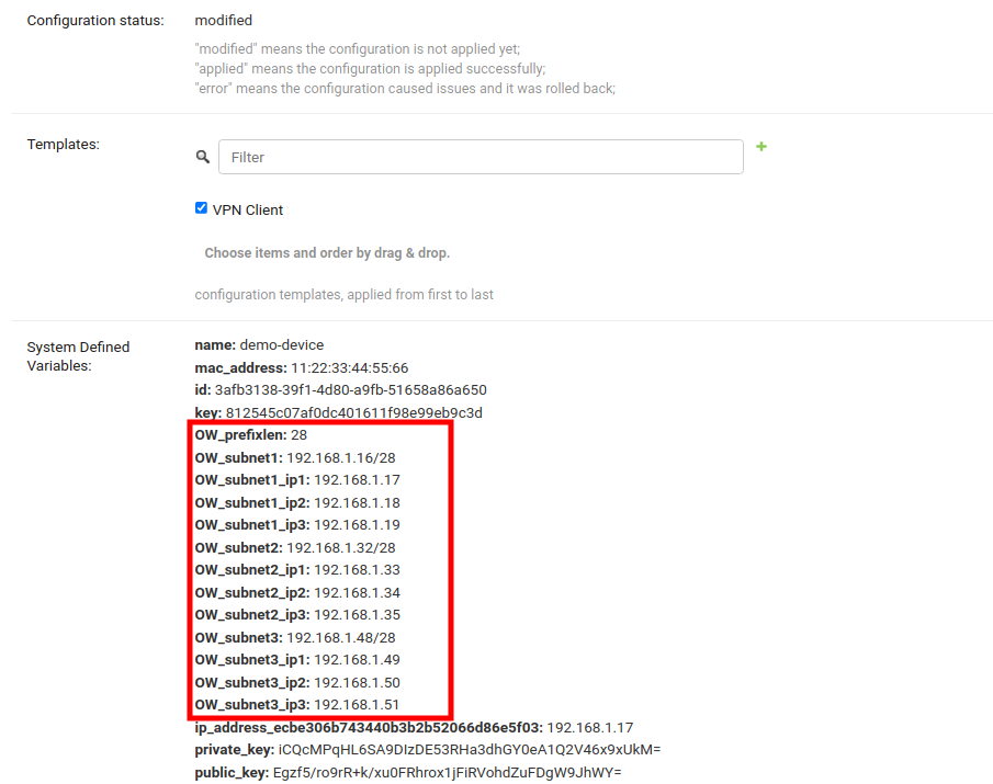 Provisioned Subnets and IPs available as System Defined Variables example