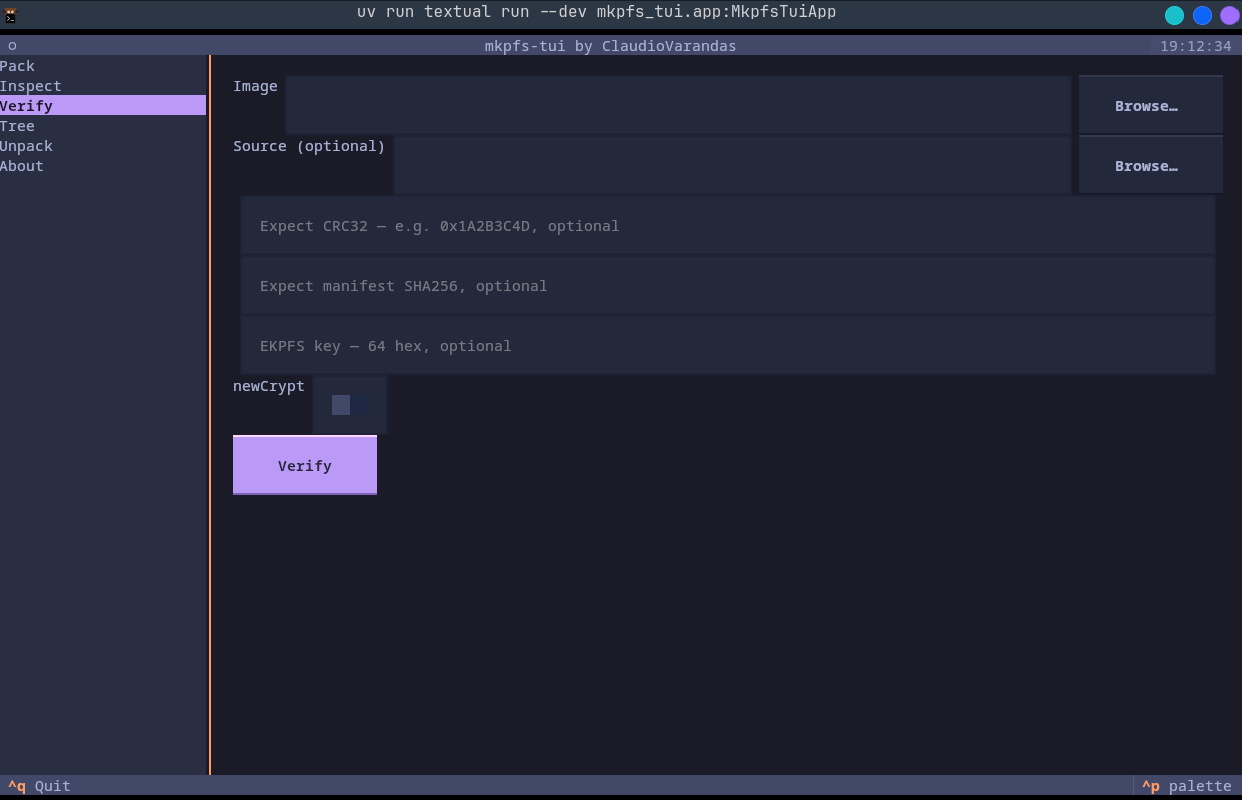 mkpfs-tui — the Verify view