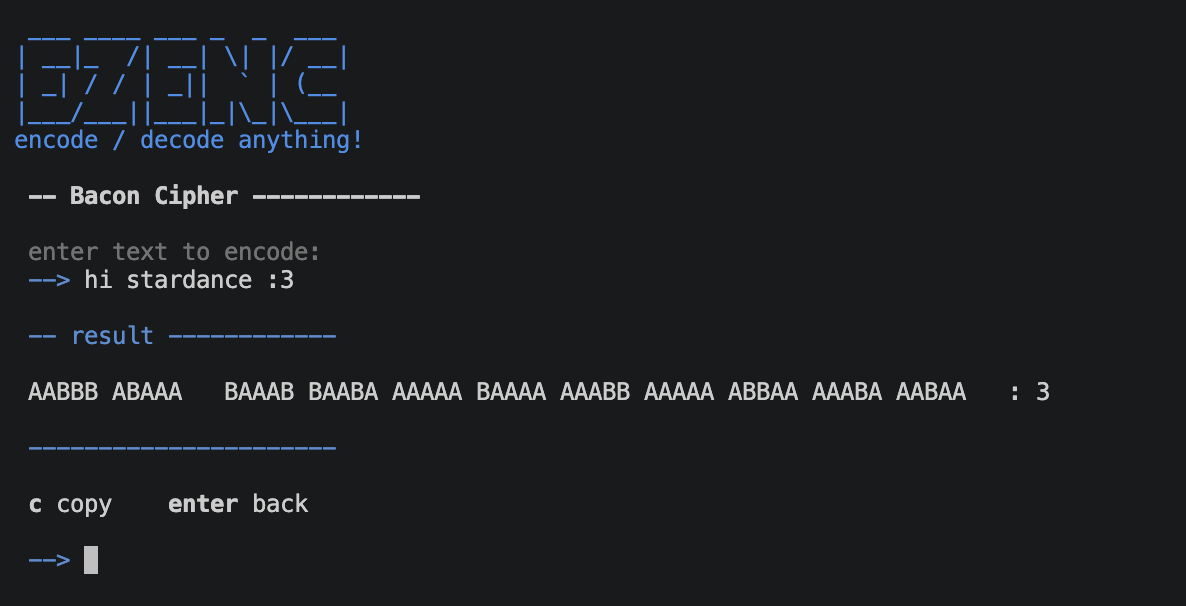 bacon cipher example!
