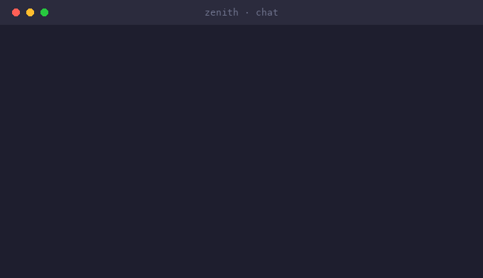 Zenith chat demo: the instruction-tuned model answering "Who are you?", "Tell me a joke.", and "What is the capital of France?" in a terminal