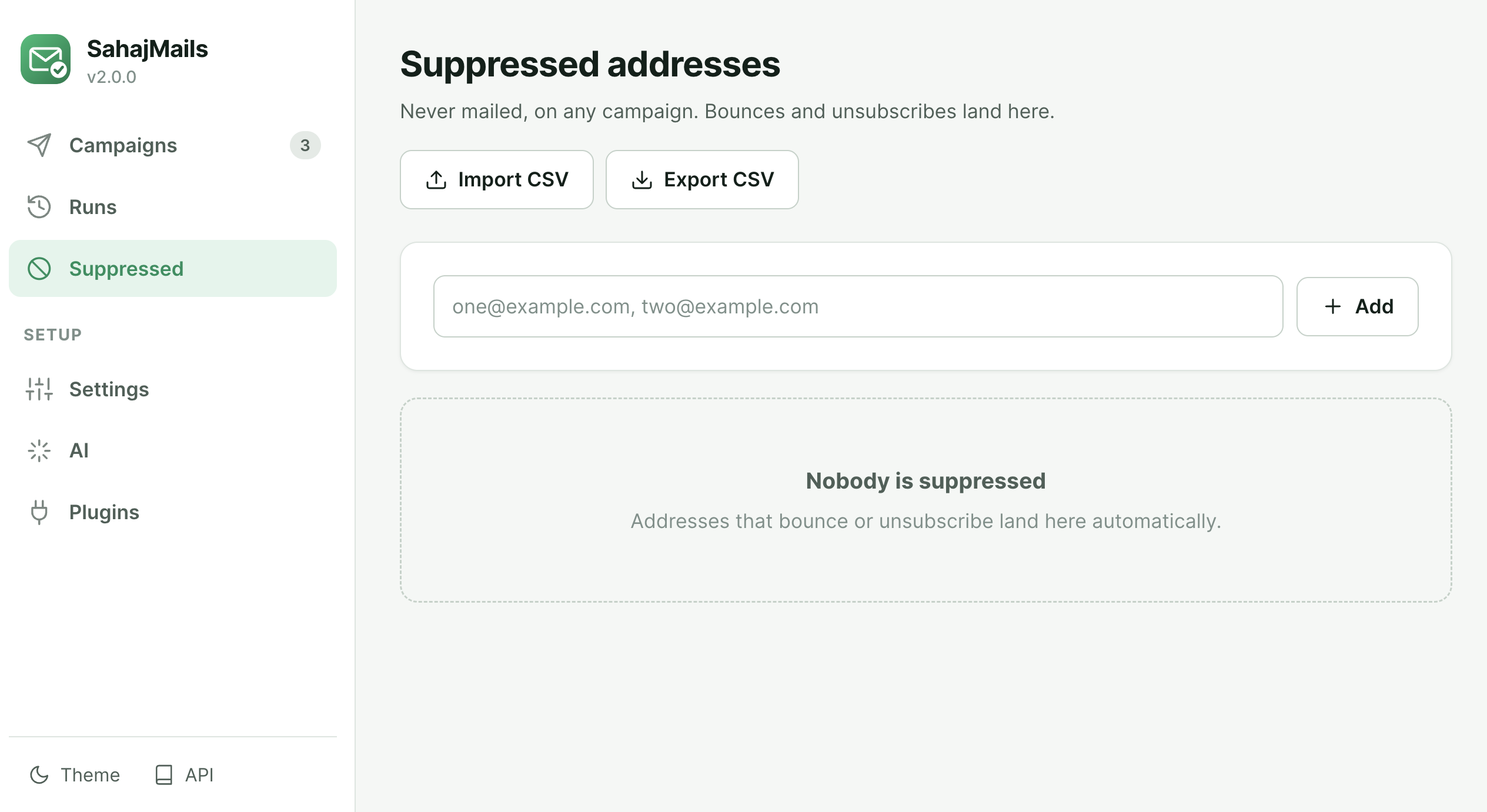 Suppressed emails
