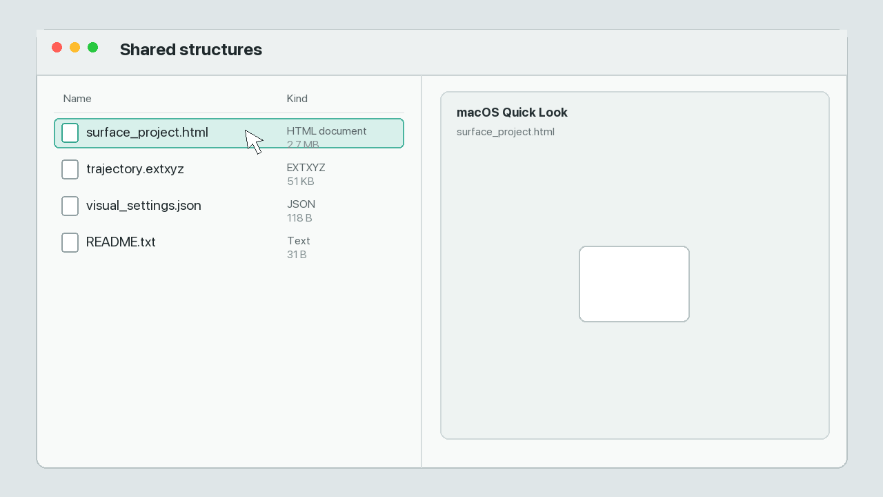 A self-contained v_ase HTML project in macOS Quick Look and an offline browser