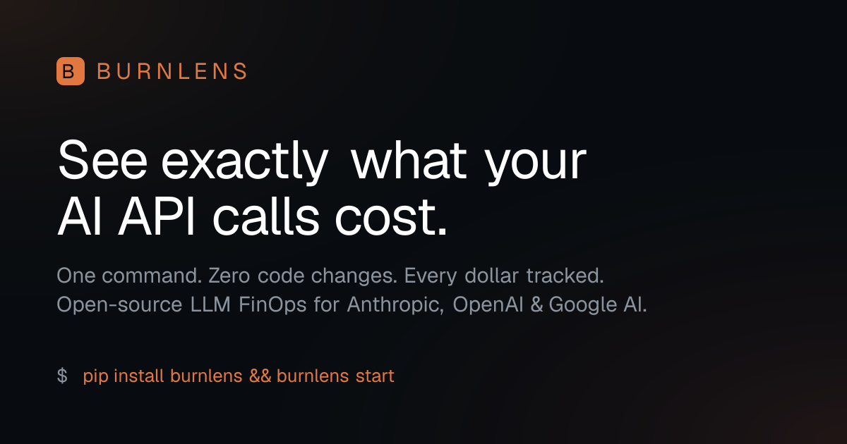 BurnLens dashboard — LLM cost tracking by model, feature, team, and customer