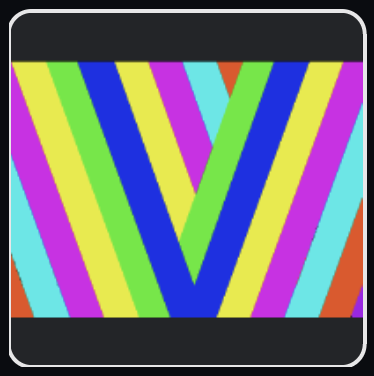 Vouch logo, the letter V in rainbow 
