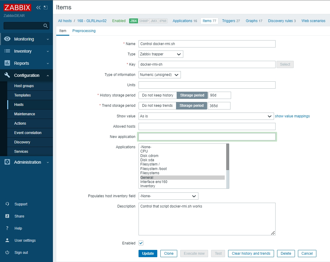 zabbix trapped item