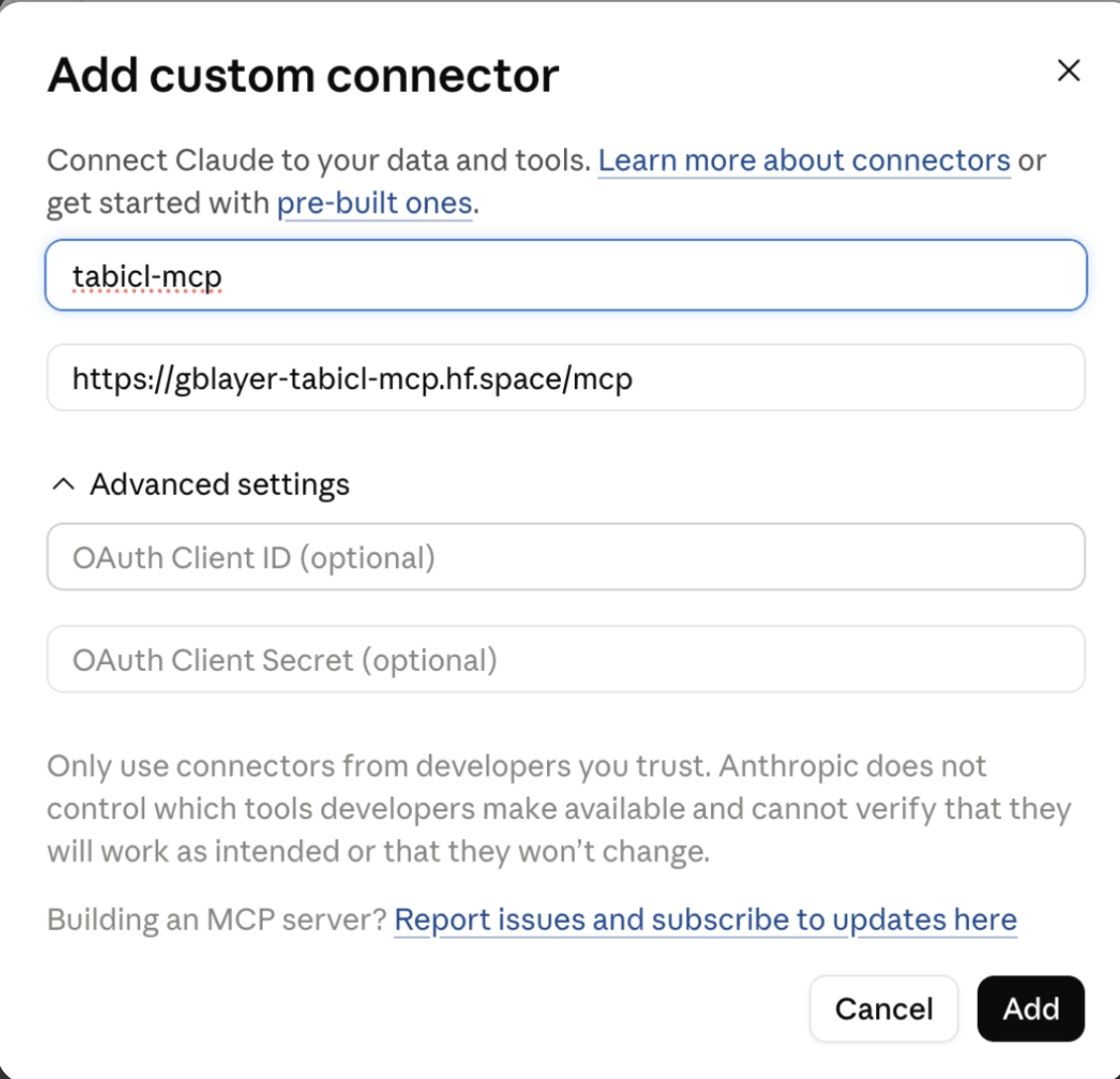 Add custom connector dialog in claude.ai
